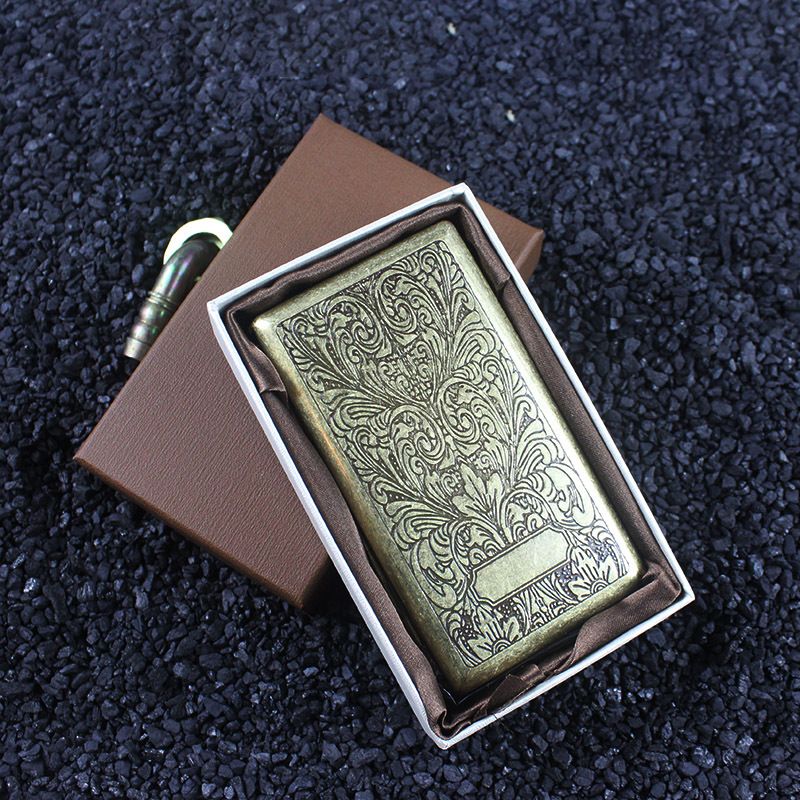Smoke King Vintage Slim Metal Case | Stainless Steel Pocket Storage Case with Flip-Top Closure & Gift Box