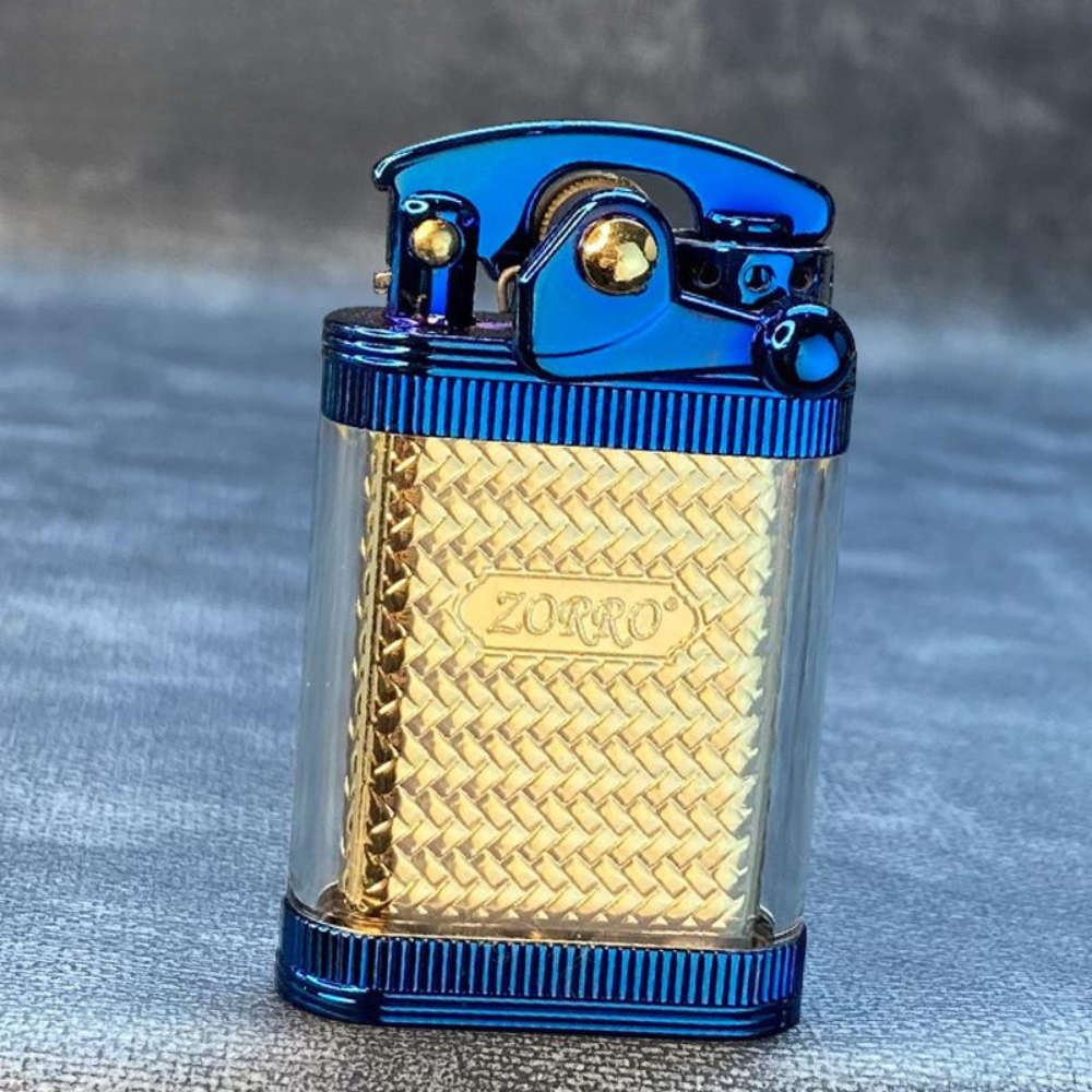 Smoke King Windproof Rock Arm Blue Kerosene Lighter – Transparent Fuel Tank | (Zorro Original) Metal Retro Ignition Wheel Lighter for Camping, EDC, Fireplaces – Fuel Not Included