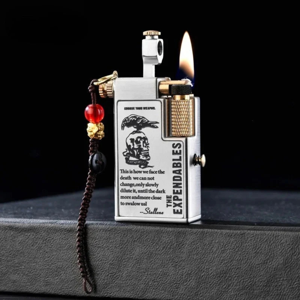 CHIEF Vintage The Expendables Metal Kerosene Cigar Lighter – Windproof Retro Design with Visible Fuel Tank, Refillable Collectible Gift