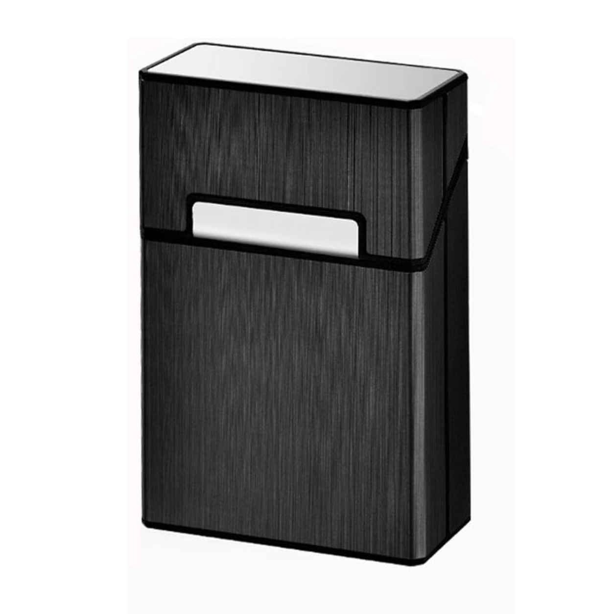 Smoke King 20 Cigarette Pack Holder, Black Brushed Metal-Look Flip-Top Cigarette Case, Portable Cigarette Storage Box with Inner Holder
