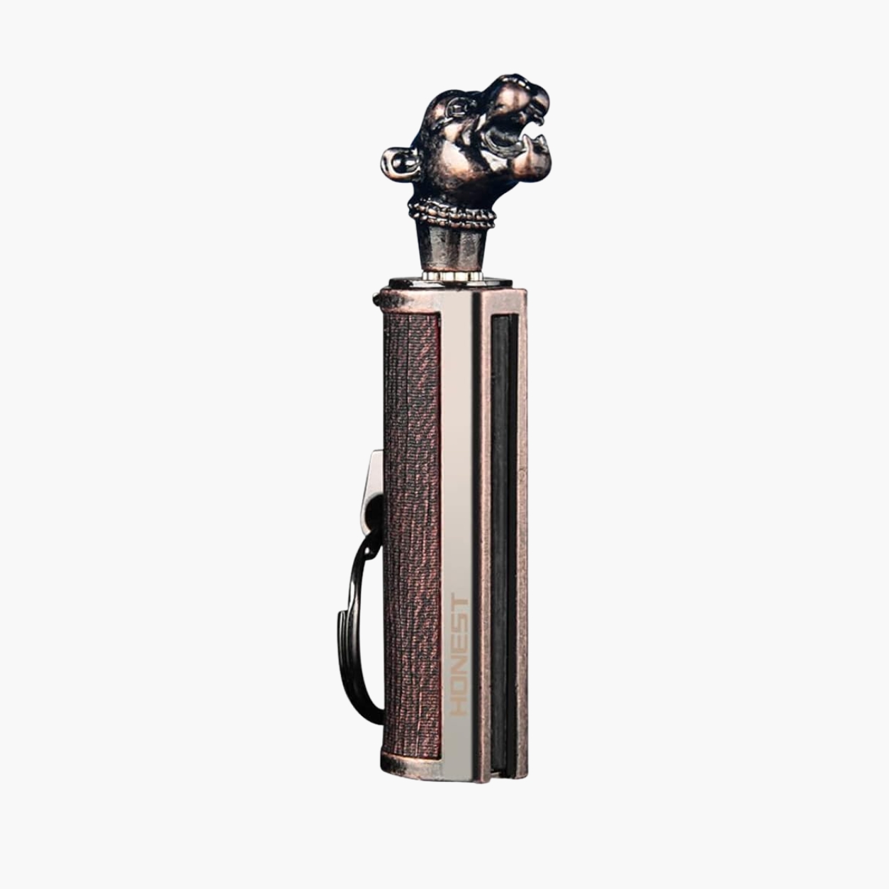 Smoke King Leopard Head Permanent Match Lighter with Keychain, Vintage Copper-Finish Refillable Liquid Fuel Lighter, Decorative Metal Pocket Fire Starter