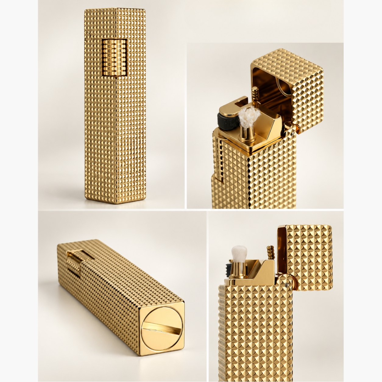 Rowen Dorven Gold Pyramid Pattern Refillable Fuel Lighter