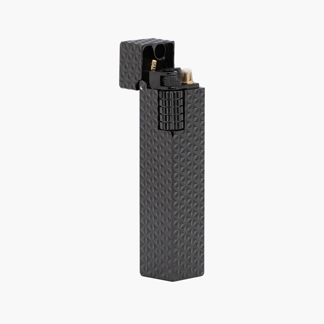 Rowen Dorven Black Pyramid Pattern Refillable Fuel Lighter