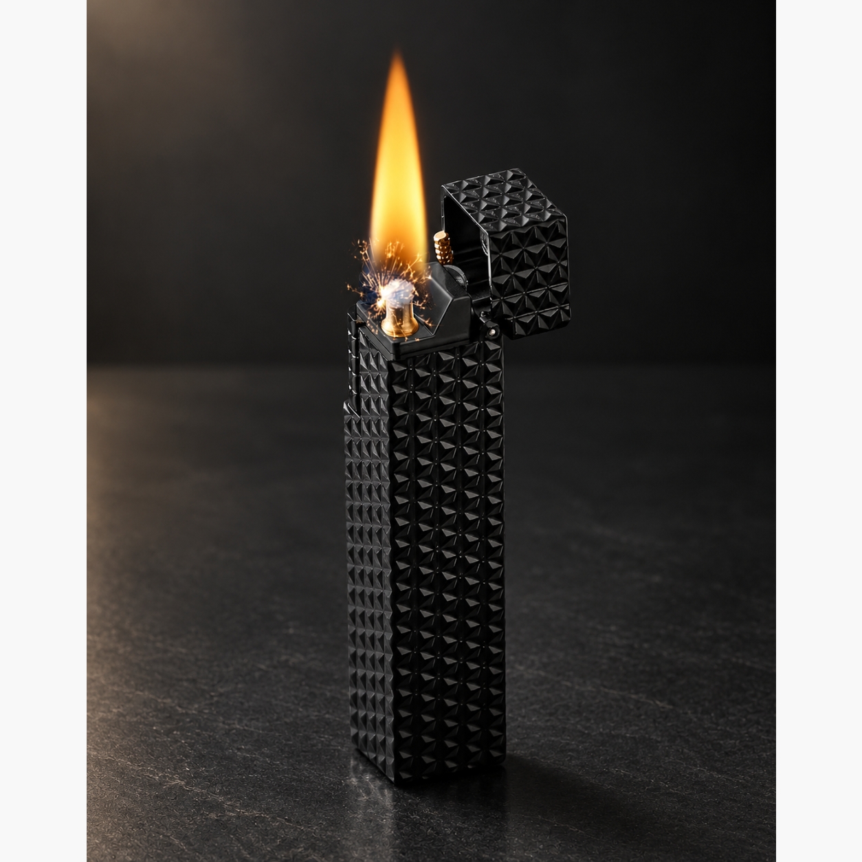 Rowen Dorven Black Pyramid Pattern Refillable Fuel Lighter