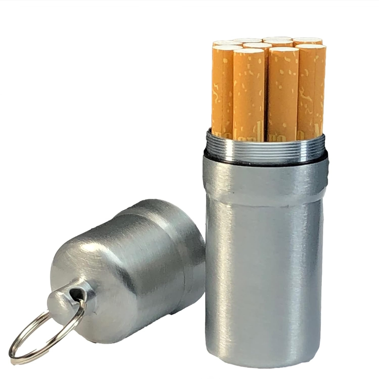 Smoke King Aluminium Alloy Waterproof Cigarette Case, Portable Metal Cigarette Holder with Screw-Cap Closure and Key Ring, Compact Pocket Storage Box