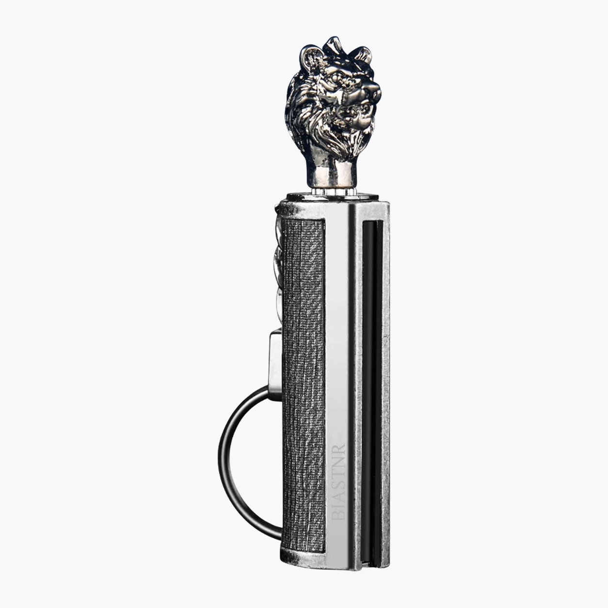 Smoke King Lion Head Permanent Match Lighter with Keychain, Vintage Silver-Finish Refillable Liquid Fuel Lighter, Textured Metal Pocket Fire Starter