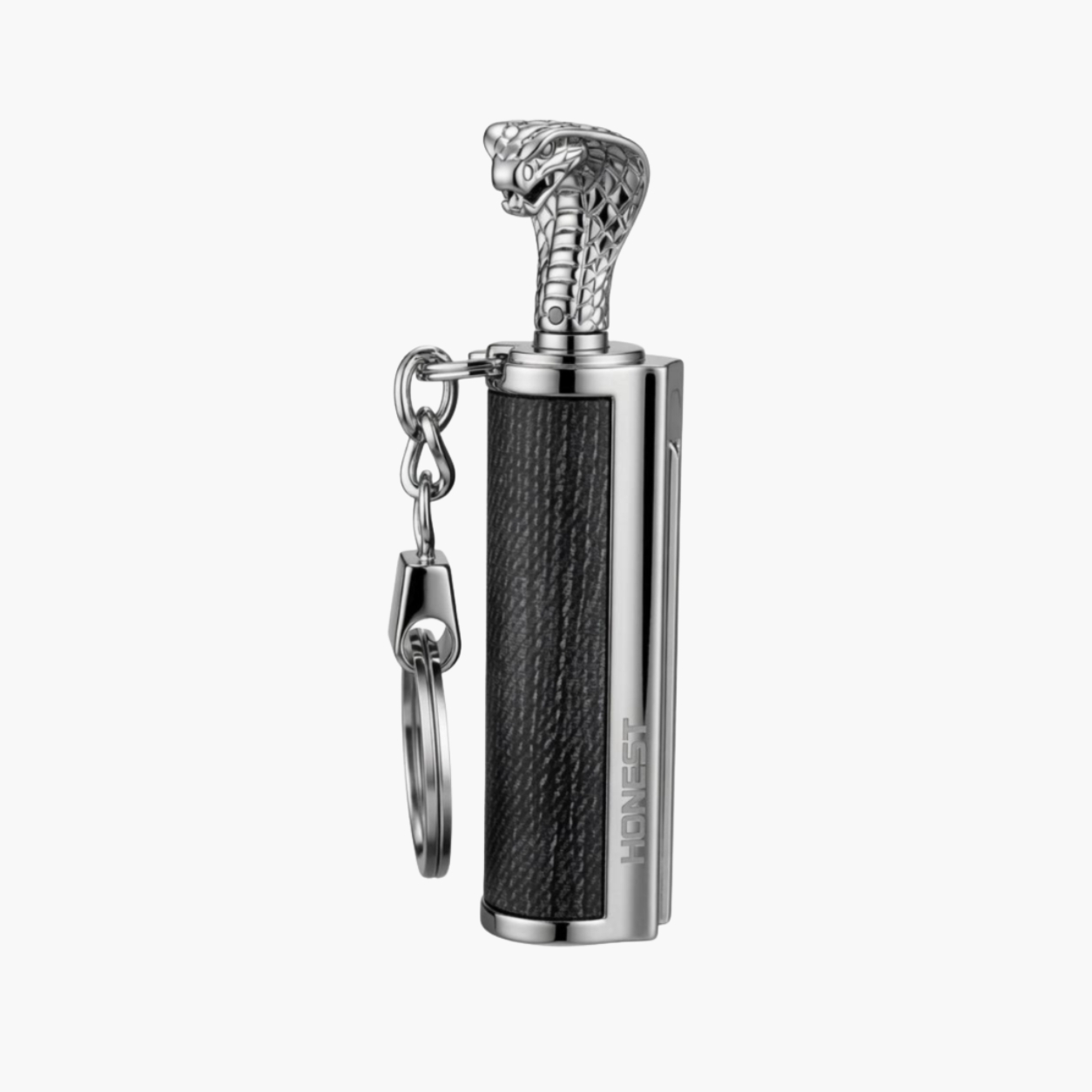 Smoke King Cobra Head Permanent Match Lighter with Keychain, Vintage Silver-Finish Refillable Liquid Fuel Lighter, Textured Metal Pocket Fire Starter