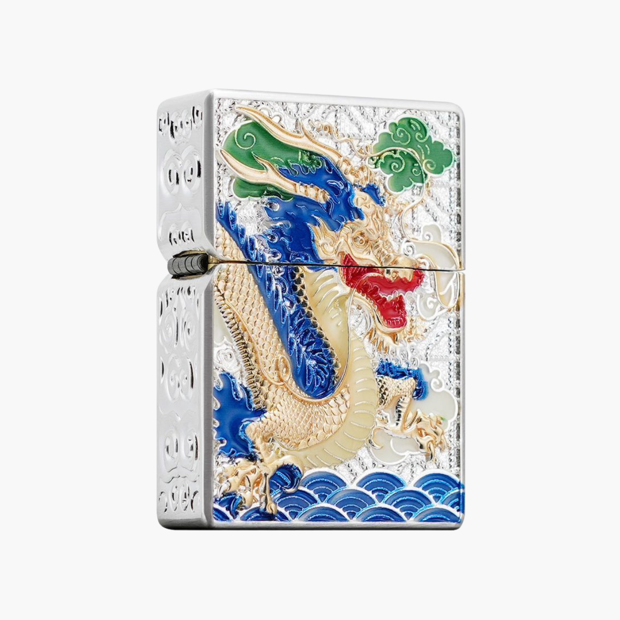 Smoke King Azure Dragon Brass Lighter – Double-Sided 3D Dragon Engraved Kerosene Lighter, Windproof Refillable Vintage Collectible Gift