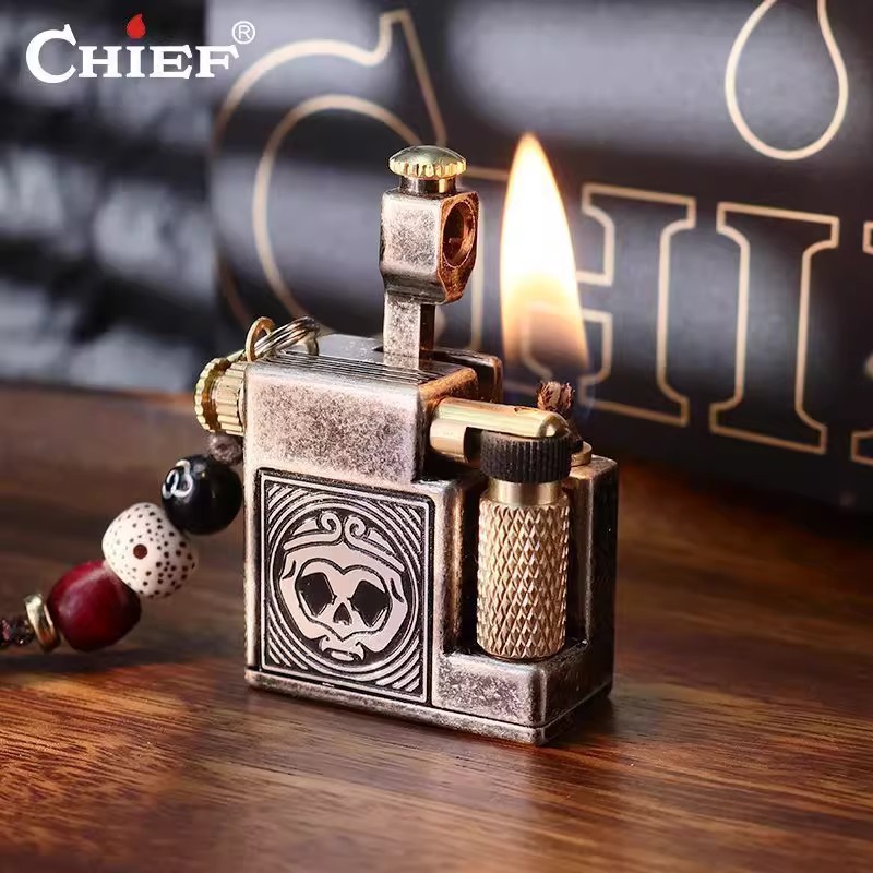 The Steampunk Skull Rocker – Antique Bronze Kerosene Lighter