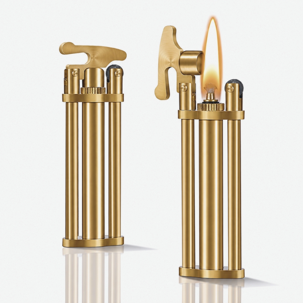 Smoke King Triple Column Gold Stick Lighter | Vintage Mechanical Chrome Lighter | Refillable | Premium Long Body Design | Gift for Men & Collectors.