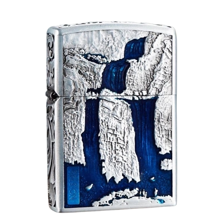 Smoke King Double-SidedBrass Lighter |Silver  Mountain & Floral Relief Design | Refillable Windproof Lighter with Flint Ignition | Zorro Collectible