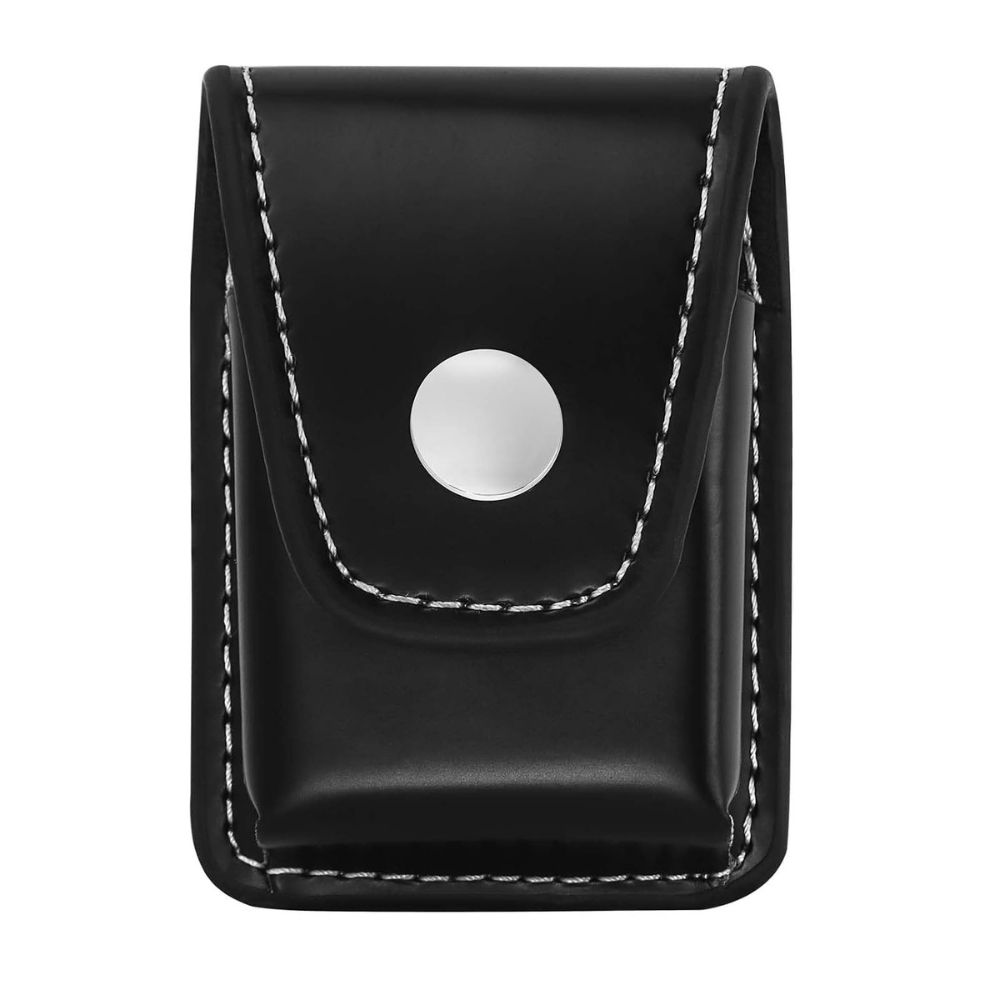 Lighter Pouch Case – Black Leather Holder with Snap Button, Compact Protective Cover