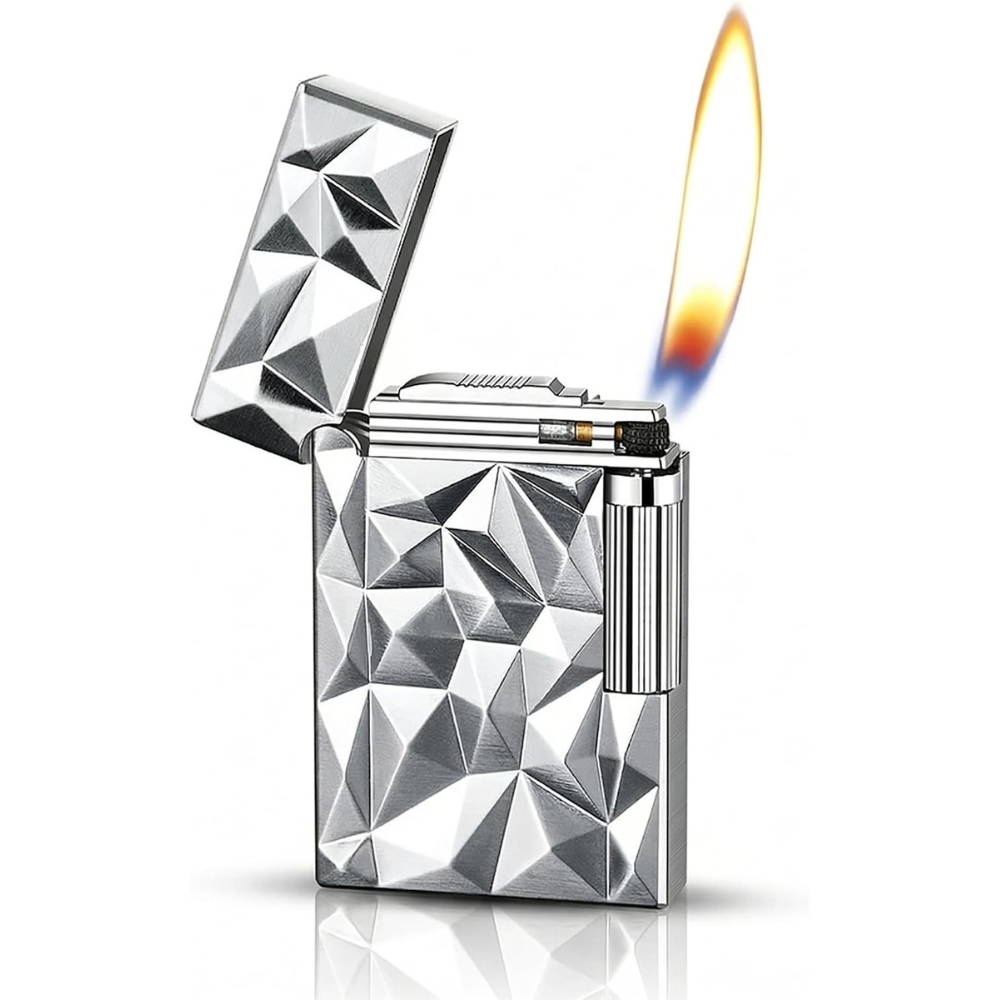 Smoke King Silver Facet Metal Lighter – Refillable Windproof Gas Lighter.