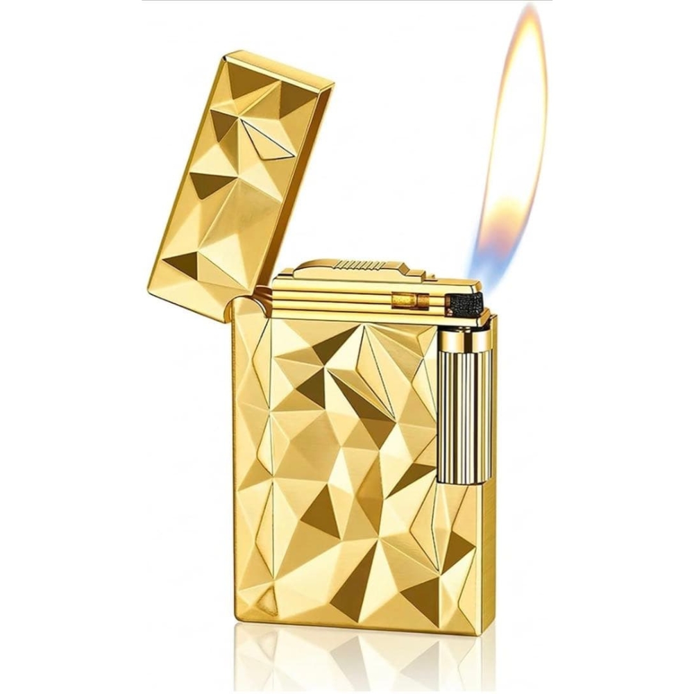 Smoke King Golden Facet Metal Lighter – Refillable Windproof Gas Lighter.