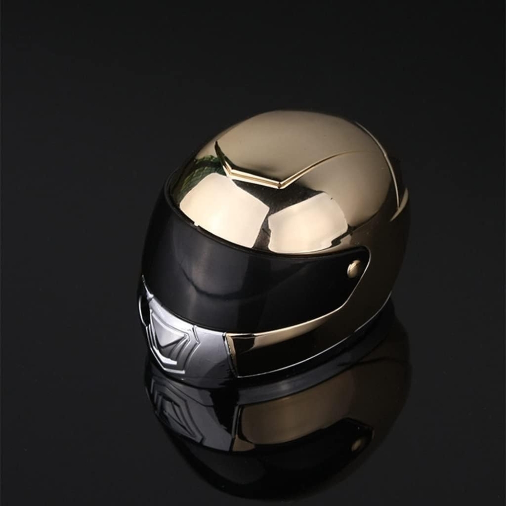 Smoke King Mini Helmet Gas Lighter, Refillable Butane Soft Flame Metal Pocket Lighter, Cute Cartoon Helmet Design Windproof Lighter for Cigarettes, Candles & Gifting (Gold)