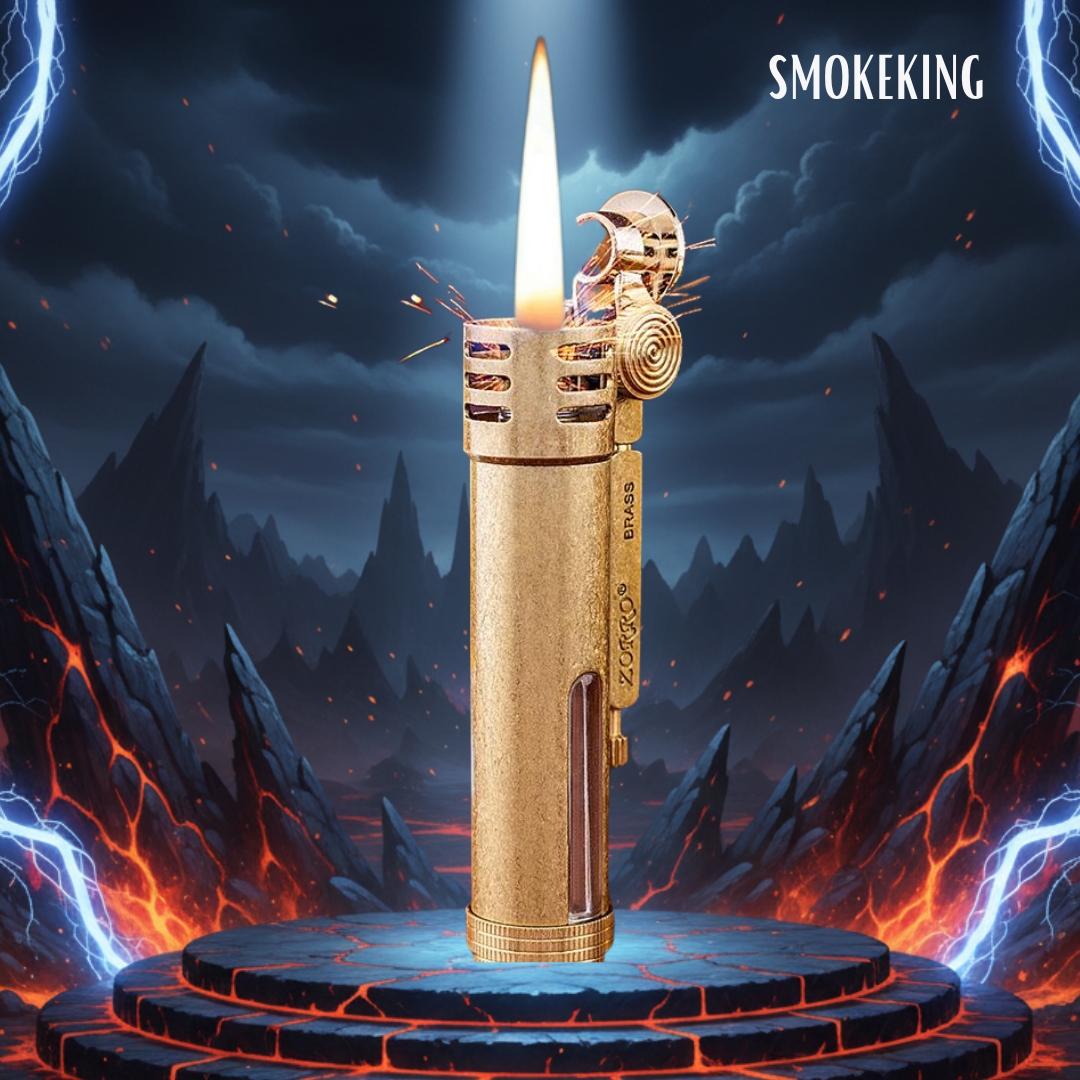 Smoke King Vintage Brass Trench Lighter | Refillable Retro Oil Lighter with Adjustable Flame & O-Ring Seal | Zorro