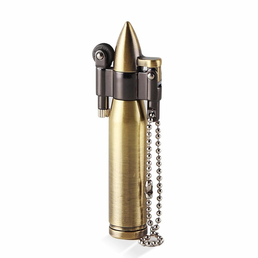Smoke King Vintage Bullet shape vintage lighter. Refillable Windproof Flint Wheel Antique Metal Cigarette Lighter with Lanyard for Smoking, Camping & Gift (Fuel Not Included)