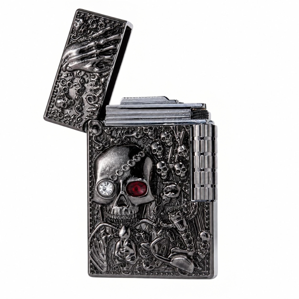 Sanji 3D Skull Embossed Refillable Butane Lighter with Stone Eyes