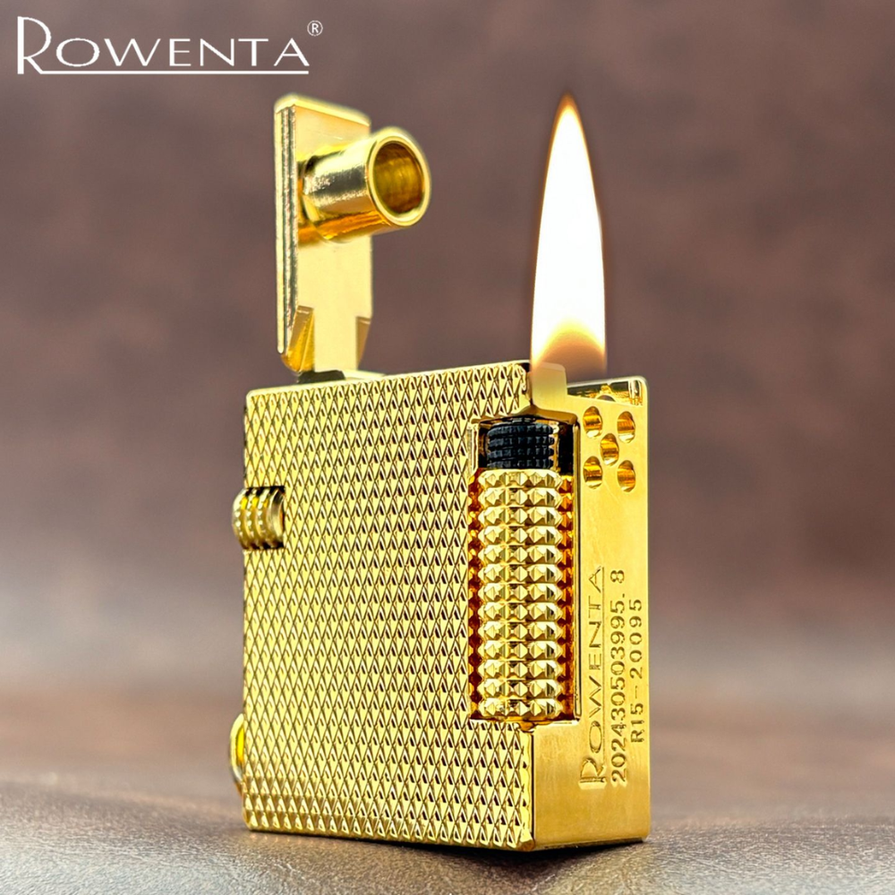 Smoke King ROWEN Luxury Gold Windproof Butane Lighter – Refillable Metal Pocket Lighter with Side Slide Ignition (Fuel Not Included)