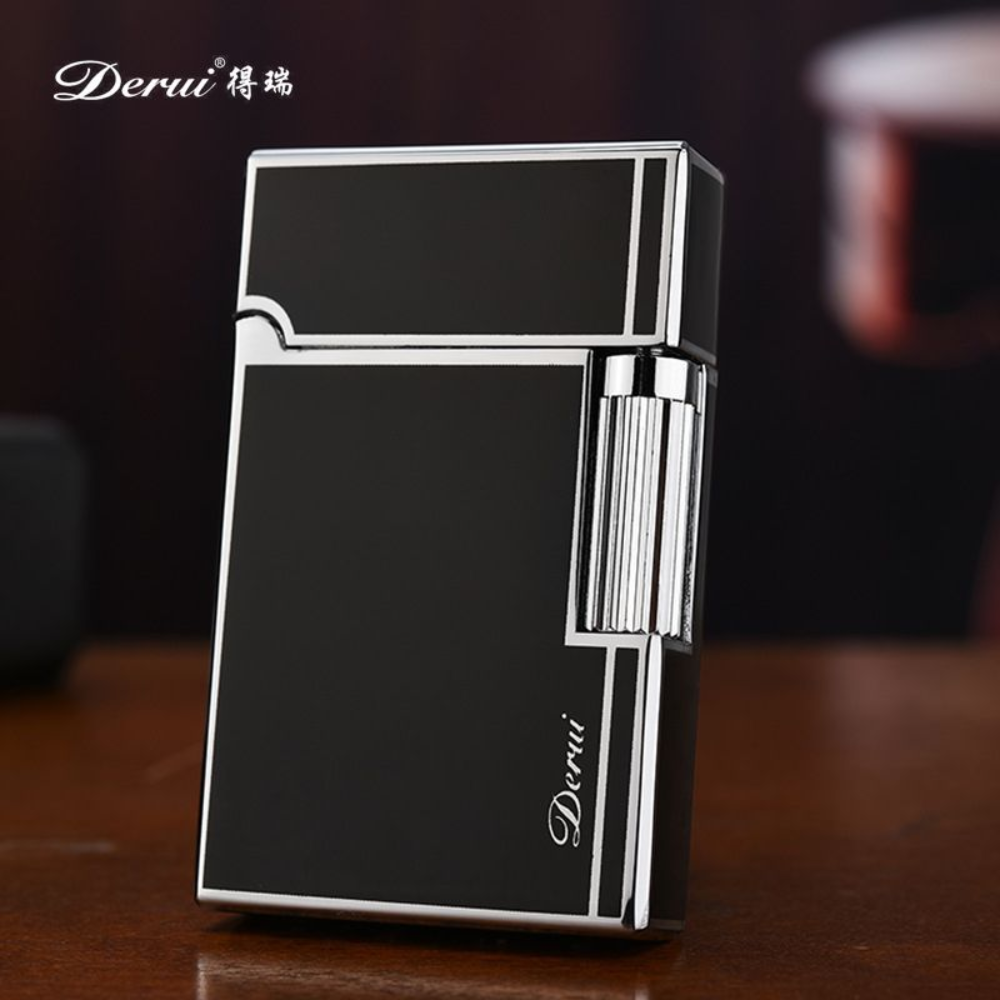 Smoke King DERUI 1260 Vintage Metal Lighter, Zinc Alloy Refillable Flint Wheel Lighter, Premium Black Classic Pocket Lighter for Men, Collection & Gifting