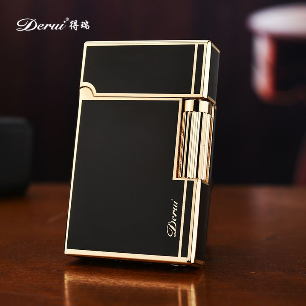 Smoke King DERUI 1260 Vintage Metal Lighter, Zinc Alloy Flint Wheel Lighter, Premium Black & Gold Classic Pocket Lighter for Men, Collectible & Gifting