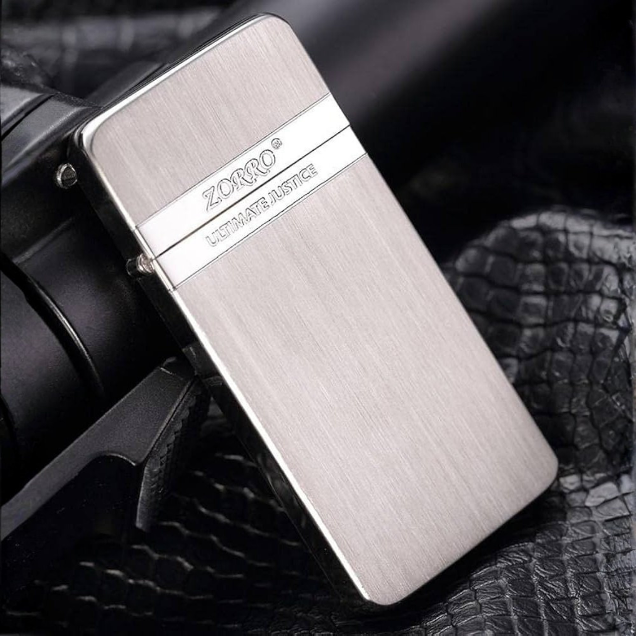 ZORRO Ultimate Justice Silver Premium Lighter – Long Body Brushed Metal Refillable Flint Lighter