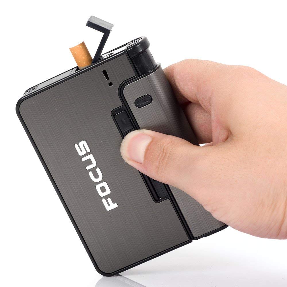 Smoke King Focus Smart Auto Cigarette Case with Refillable Lighter