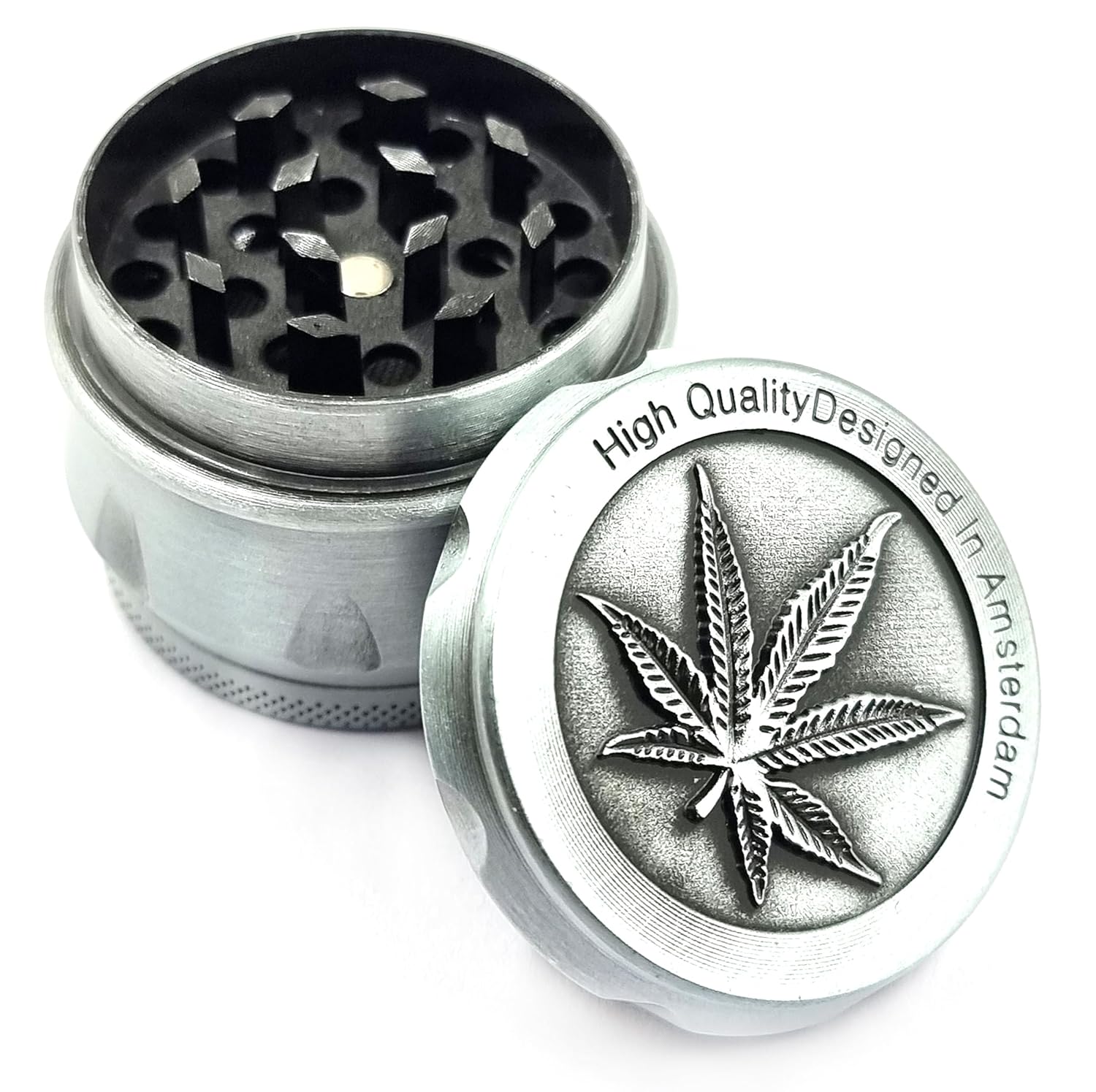 Premium 42mm 4-Layer Metal Herb Grinder – Silver Zinc Hand Muller Crusher with Mesh Filter | Manual Spice & Tobacco Grinder