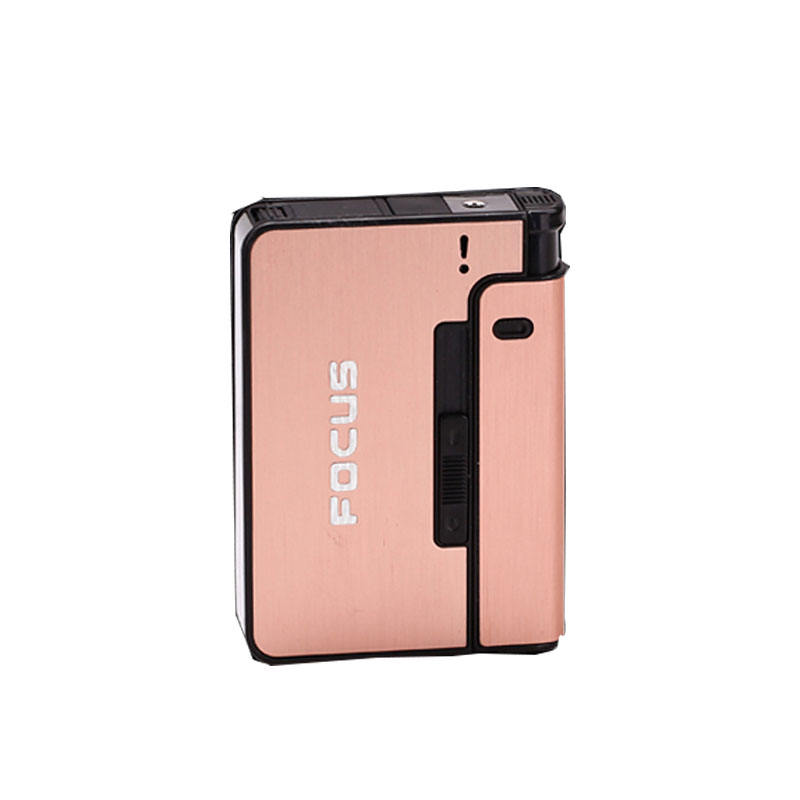Smoke King Focus Long Cloud Cigarette Case with Jet Flame Lighter – Automatic Ejection 10 King Size Cigarette Holder (Rose Gold))