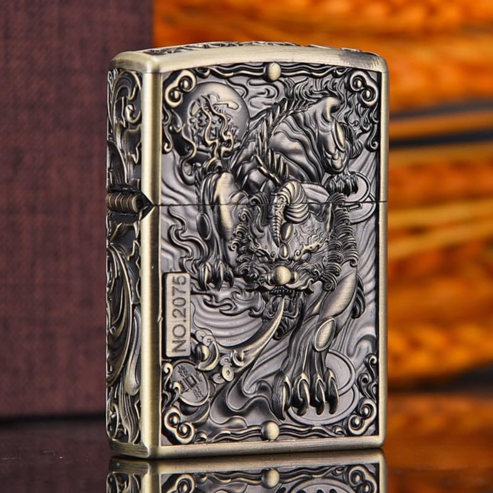 Smoke King Gold Brass Dragon Flame Windproof Pocket Lighter | (Zorro Original) | Refillable Kerosene Oil Lighter (Fuel Not Included)