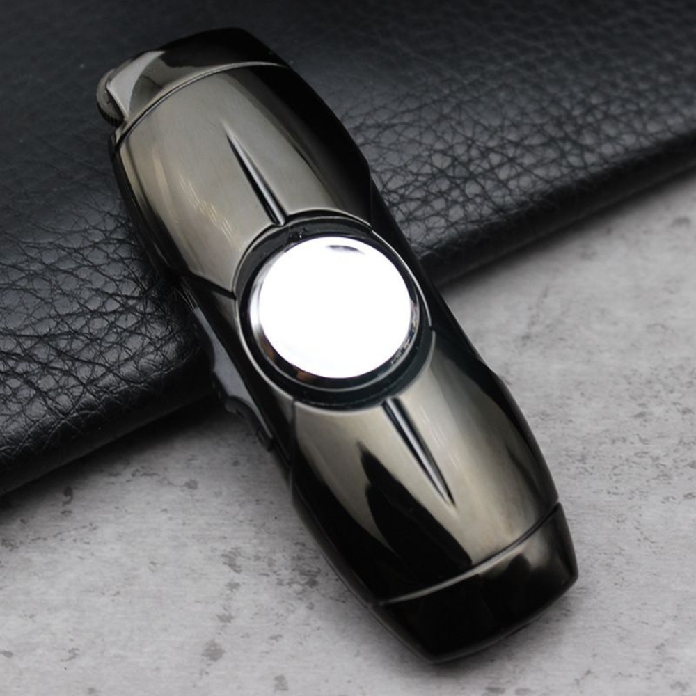 Smoke King Black Chrome Spinner Butane Gas Lighter | Windproof Refillable Spinning Metal Pocket Lighter