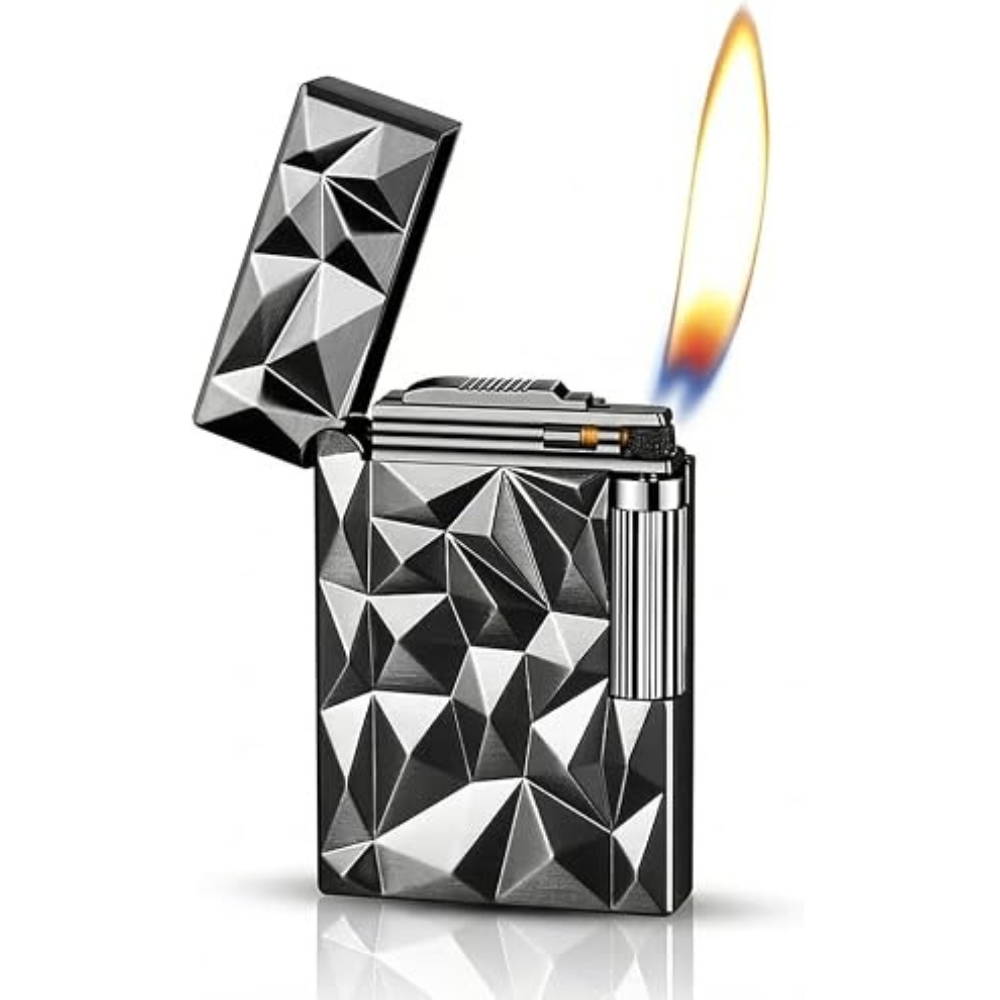 Smoke King Black Facet Metal Lighter – Refillable Windproof Gas Lighter.