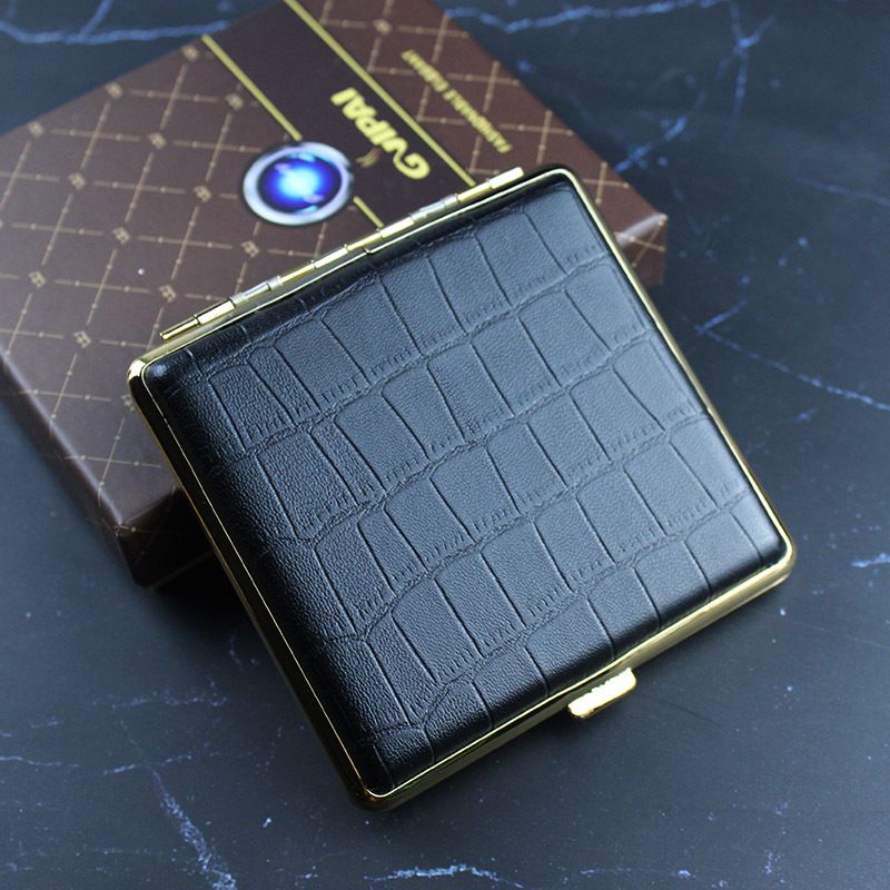 Smoke King Vintage Crocodile Pattern Leather Pocket Case | Premium Faux Leather & Metal Flip-Top Storage Case