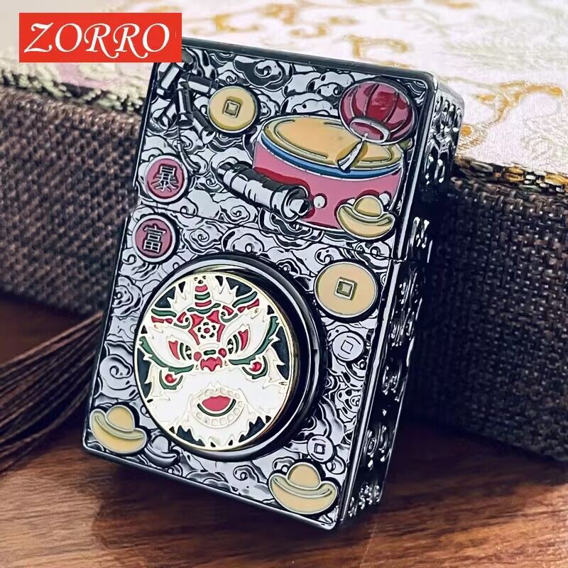 Smoke King Kerosene Lighter, Auspicious Lion Awakening, Rotatable, Retro Integrated Grinding Wheel Windproof Lighter.