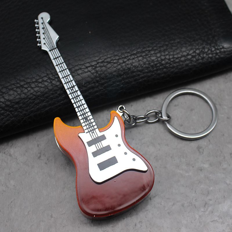 Stylish Guitar Shaped Metal Keychain Lighter