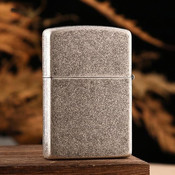 Smoke King Vintage Rugged Silver Windproof Lighter Refillable Antique Metal Pocket Lighter, Classic Flip Top Design for Men (Without Fluid)